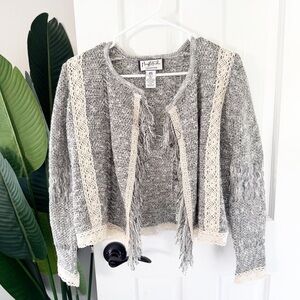 Mary McFadden Crochet Vintage Fringe Cardigan Sweater